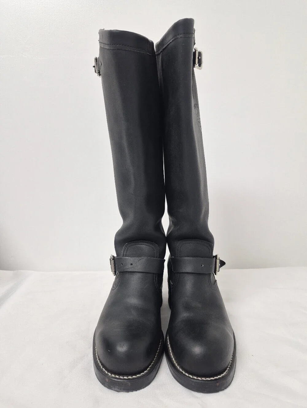 NWOT Vintage Chippewa Tall Black Leather Steel Toe Engineer Biker Boots sz 6.5D